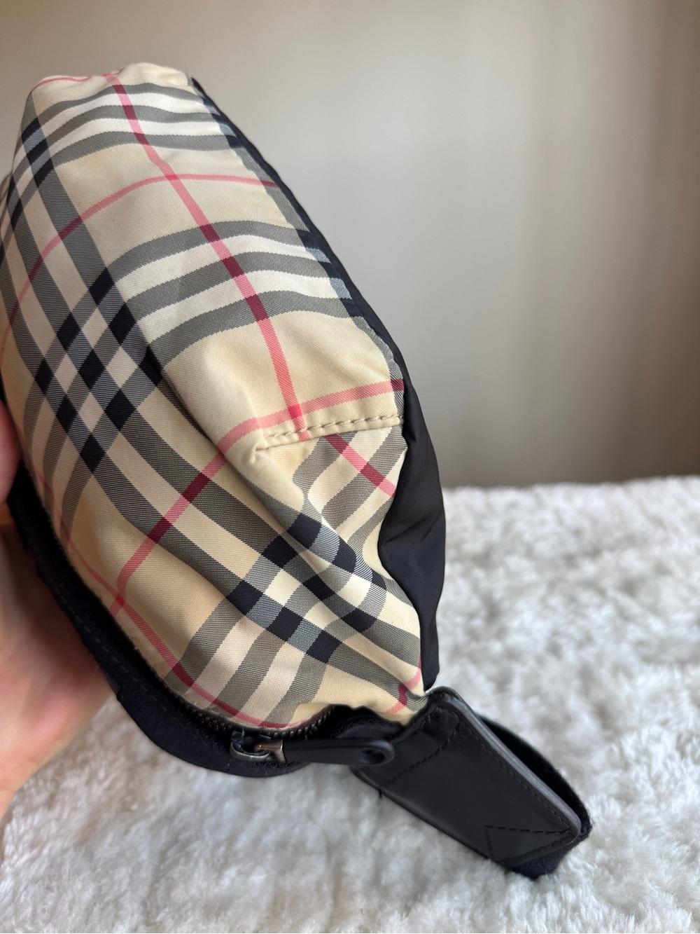 Burberry Beige Check Canvas and Black Logo Belt Bag - Picture 13 of 15